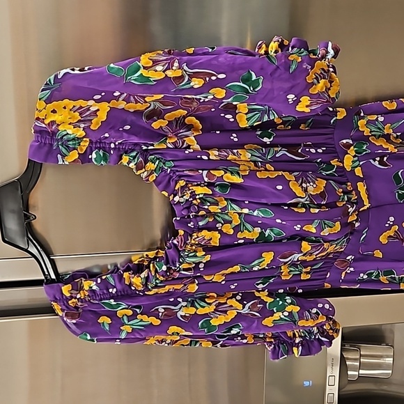 💕SALONI💕 Olivia Floral Printed Silk Midi Dress ~ Violet Sweetpeas US 4 - Picture 15 of 16